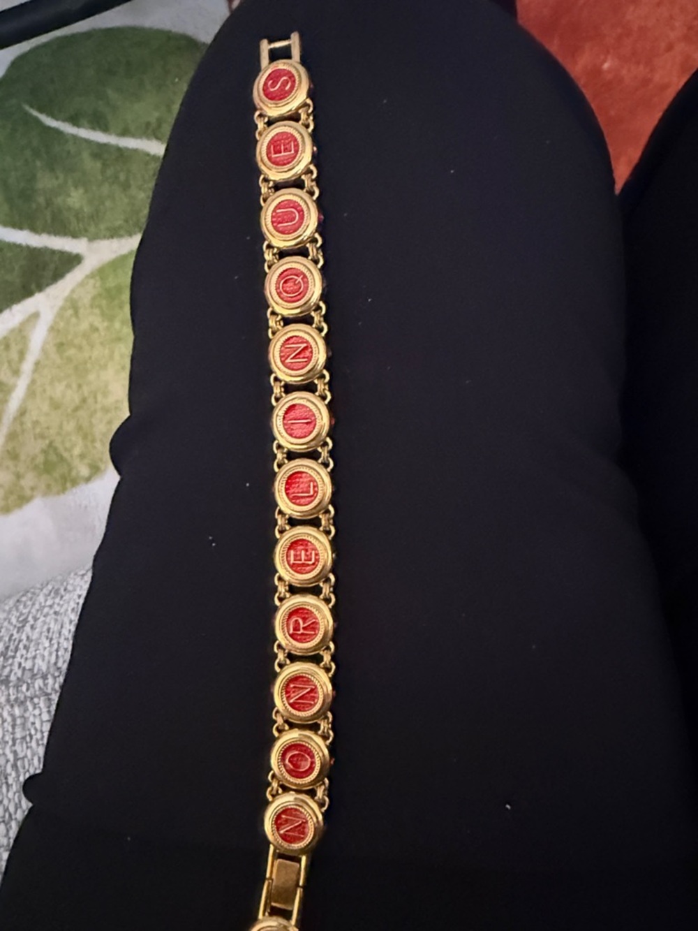 Gold-Tone Bracelet with Red Enamel Medallions Jacqueline Kennedy reproduction